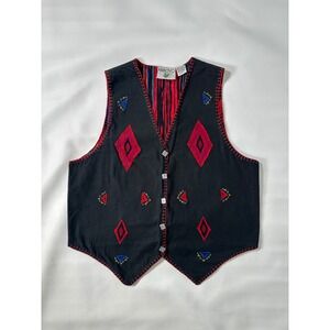 Vintage Arroyo Southwestern Diamond Geometric Embroidered Mens Black Vest M